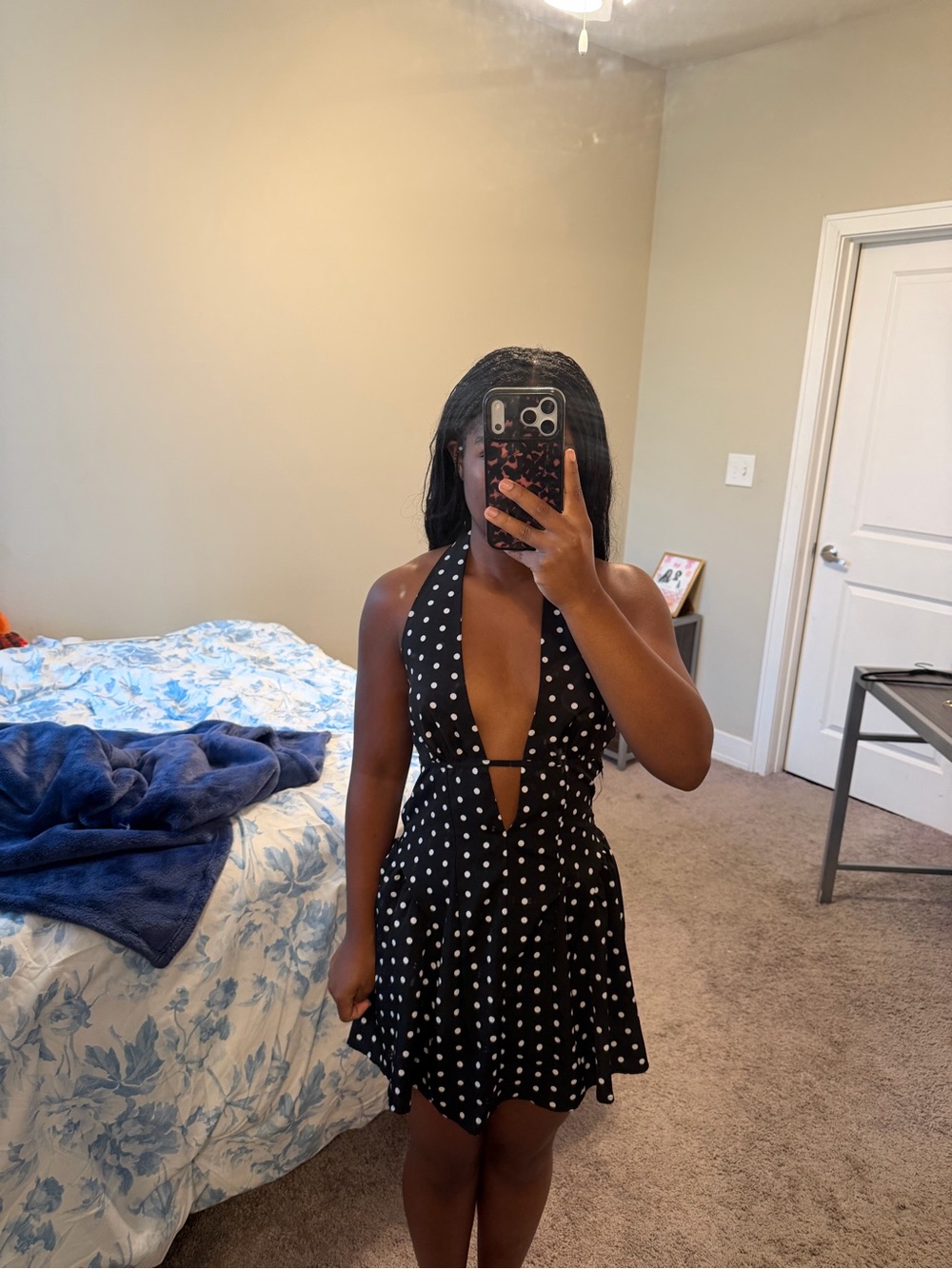 Peppermayo Black Polka Dot Halter Mini Dress
